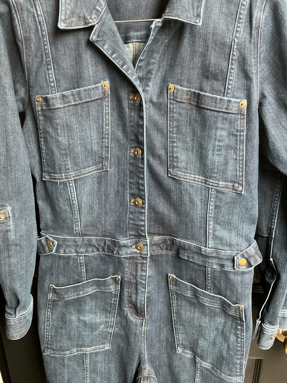 Women’s Blue Denim Workwear Jumpsuit - Classic Utility Style - Picture 3 of 14